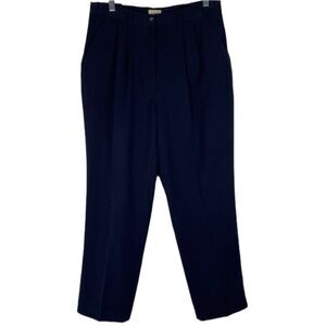 LL Bean Navy Business Casual Pleated Work Pants 4 Pockets Size 10 Elastic Band